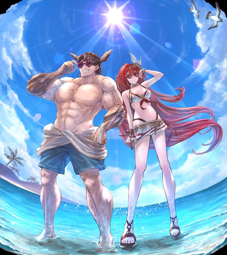 girl, Granblue Fantasy, Granblue Fantasy, Godguard Brodia, Alexiel (Granblue Fantasy), sea, swimsuit, sunglasses