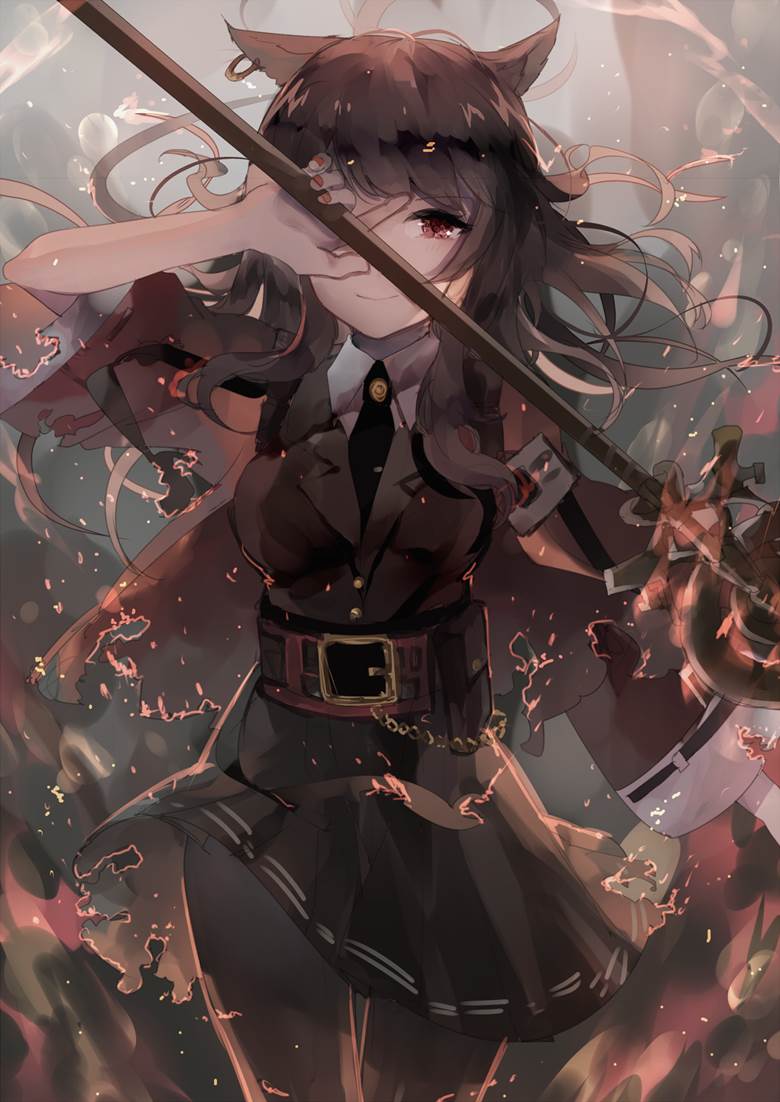 girl, doujin, Arknights, Tenka, fire, cat, Arknights, Skyfire (Arknights), Arknights 5000+ bookmarks