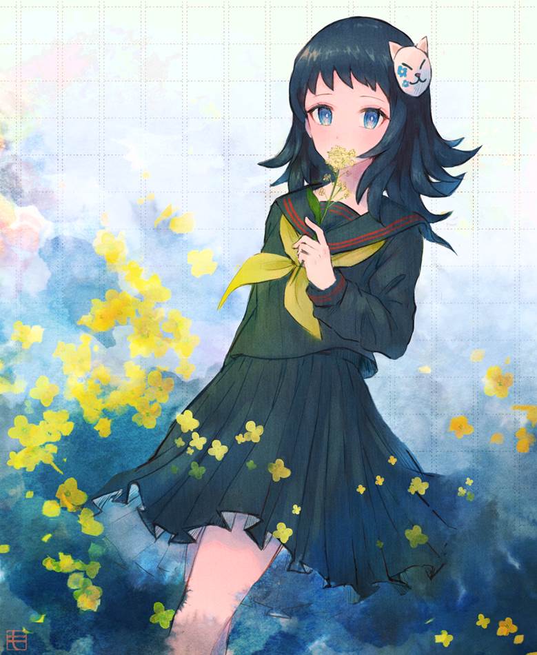 鬼灭之刃, Makomo, 鬼灭学园, flower, 水手服, Demon Slayer 500+ bookmarks, 黑色水手服