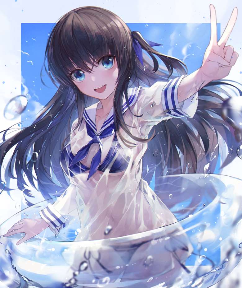 原创, 女孩子, 原创, 泳装, 水手服, 水手连衣裙, water, 透视, splashes, 原创7500收藏