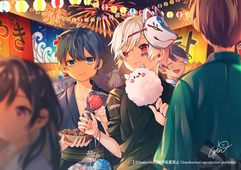 singer, mafumafu, soraru, summer festival, fireworks, yukata