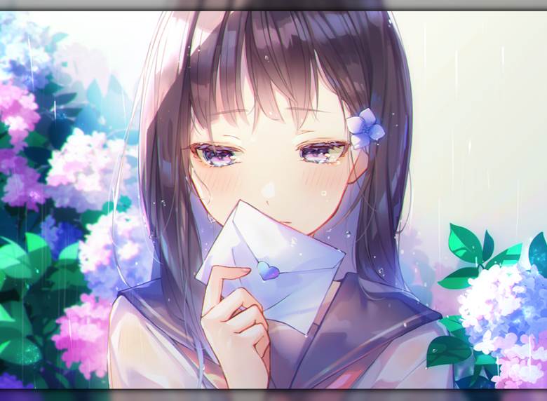girl, original, letter, hydrangea, flowers and girls, original 3000+ bookmarks, sailor uniform