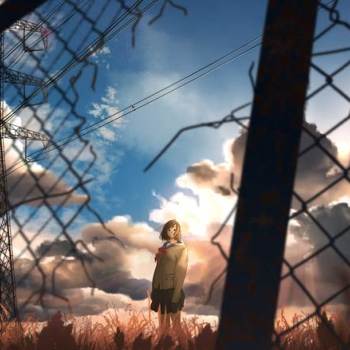 铁丝网前的少女4K插画