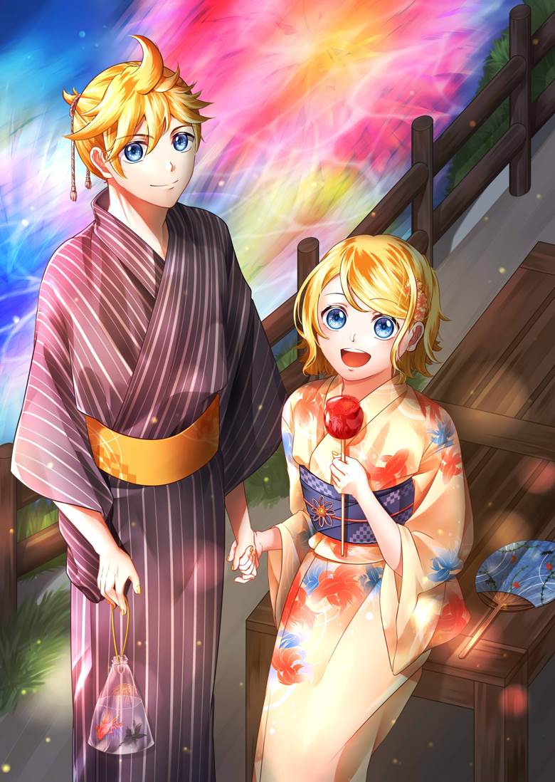 vocaloid, Vocaloid, 鏡音鈴, 镜音连, 焰火, 夏天, 金鱼