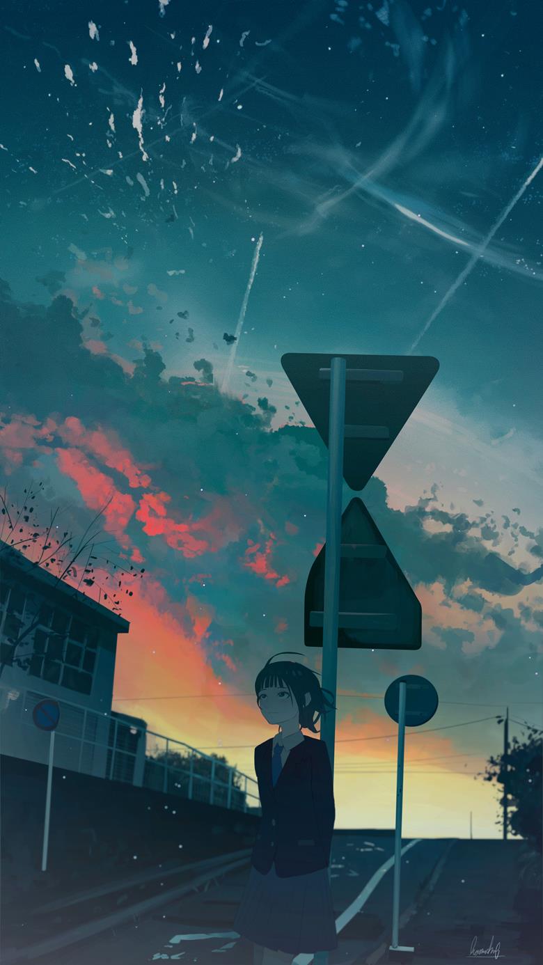 原创, 女孩子, 插画, background, 风景, sky, 夕阳, 原创, Yuuyake Koyake, 风景5000收藏