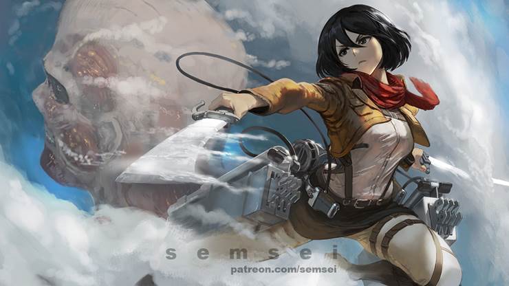 Mikasa米卡莎·阿卡曼(进击的巨人)|插画师semsei的三笠·阿克曼插画图片