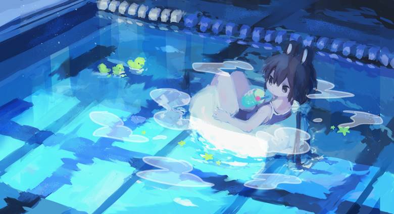 原创, 原创, 女孩子, 萝莉, bunny ears, 泳池