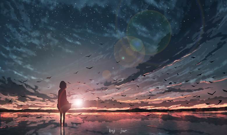 风景, 原创, 原创, 女孩子, 涂鸦, 蓝天, 品味优雅, 插画, original, background