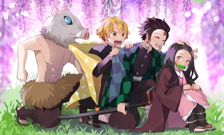 鬼灭之刃, 灶门炭治郎, 灶门祢豆子, Zenitsu Agatsuma, Inosuke Hashibira, Demon Slayer: Kimetsu no Yaiba 1000+ bookmarks