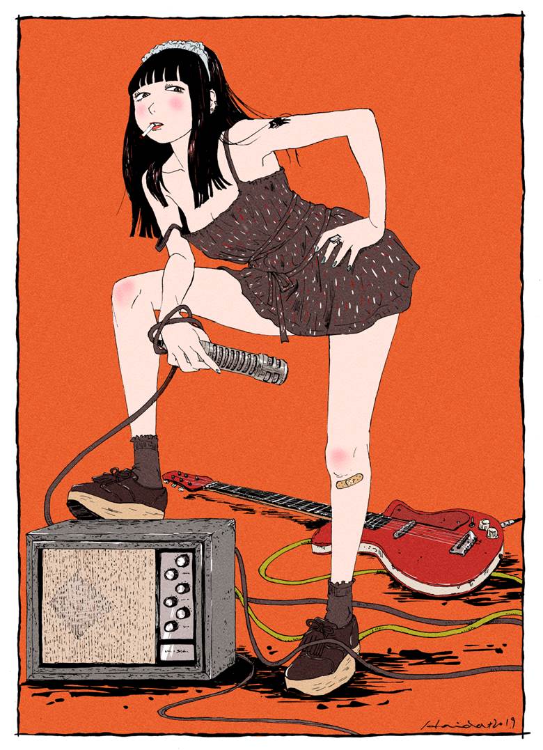 女孩子, tobacco, 香烟, 吉他