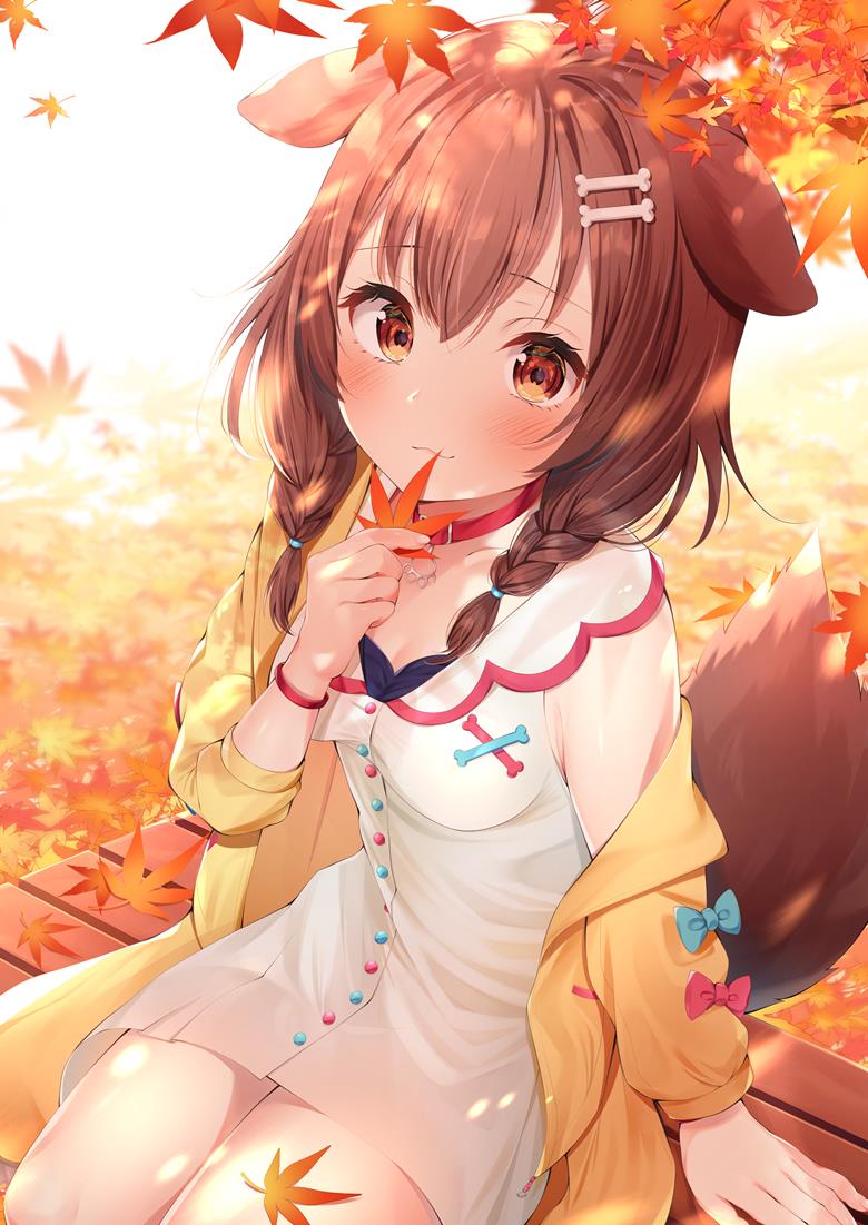 虚拟youtuber, Hololive, 戌神沁音, Virtual YouTuber 1000+ bookmarks, Virtual YouTuber 5000+ bookmarks, autumn leaves