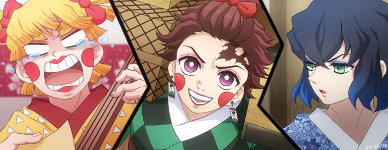 鬼灭之刃, 鱼糕队, Entertainment District Arc, Zenitsu Agatsuma, Inosuke Hashibira, 灶门炭治郎, 野生的官方, Demon Slayer: Kimetsu no Yaiba 1000+ bookmarks