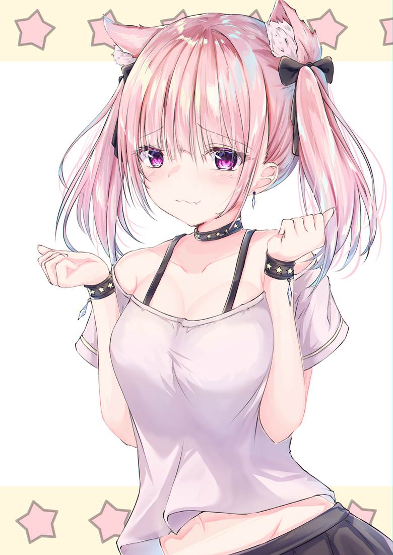 cat ears, 兽耳, 双马尾, 原创, 粉色头发