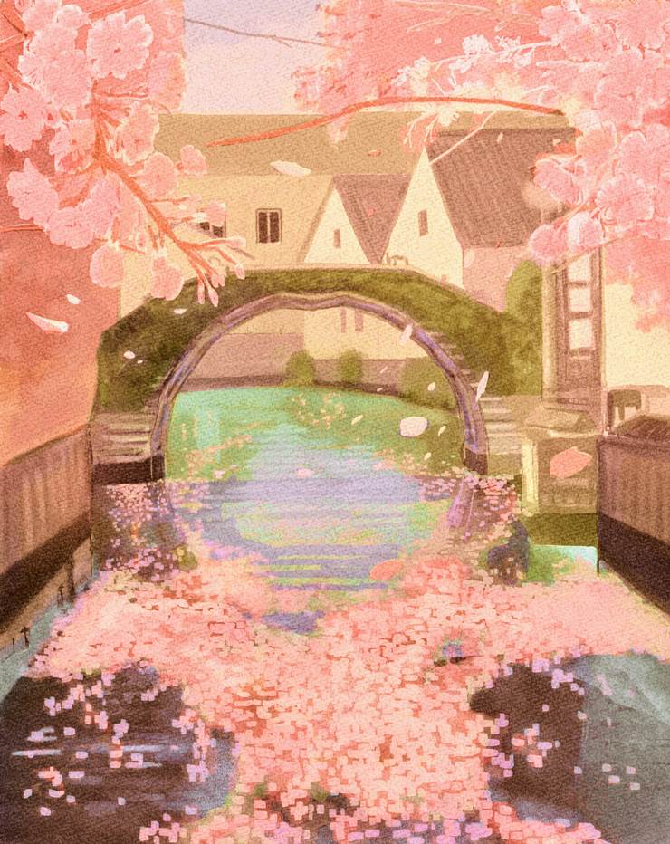 午后4时|插画师こいづみ的桥上景色插画图片