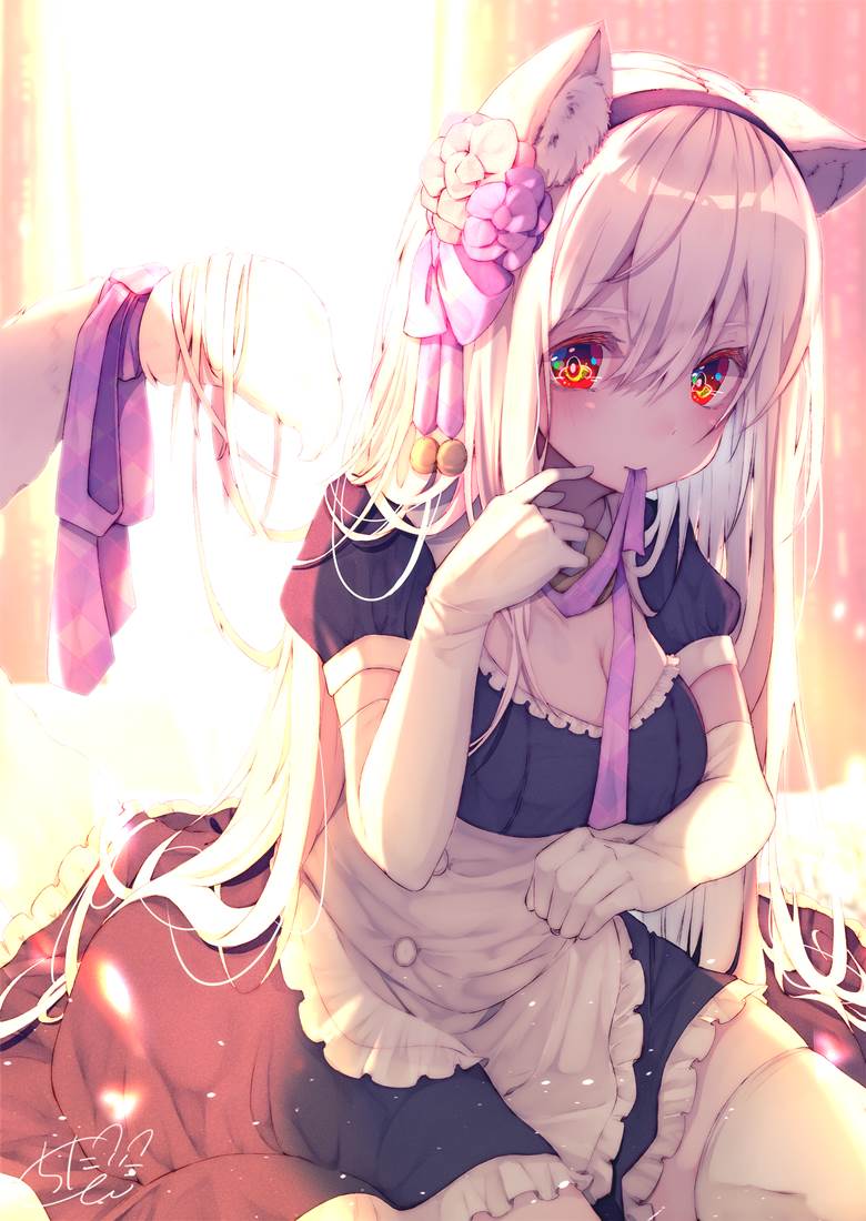 原创, 原创, 女孩子, 兽耳, 白发, cat ears, 女仆, 原创3000收藏, 长手套