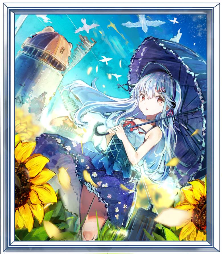 女孩子, 原创, 哥特萝莉, flower, 白发, 银发, headdress, sunflowers, 原创1000users加入书籤, 花和女孩子