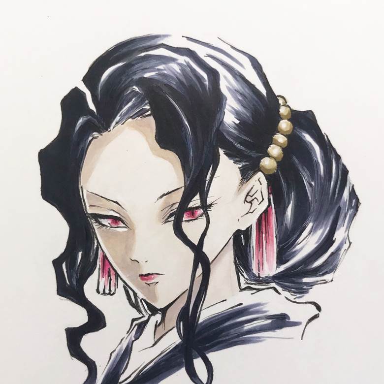 copic马克笔, 手绘, 鬼舞辻无惨, 鬼灭之刃, Demon Slayer: Kimetsu no Yaiba 1000+ bookmarks, 女无惨