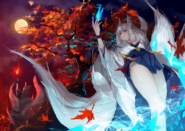 Azure Lane Fall illustration contest, Azur Lane, autumn leaves, bewitching thighs, Kaga (Azur Lane), Akagi (Azur Lane), Azur Lane 1000+ bookmarks, Azur Lane 5000+ bookmarks