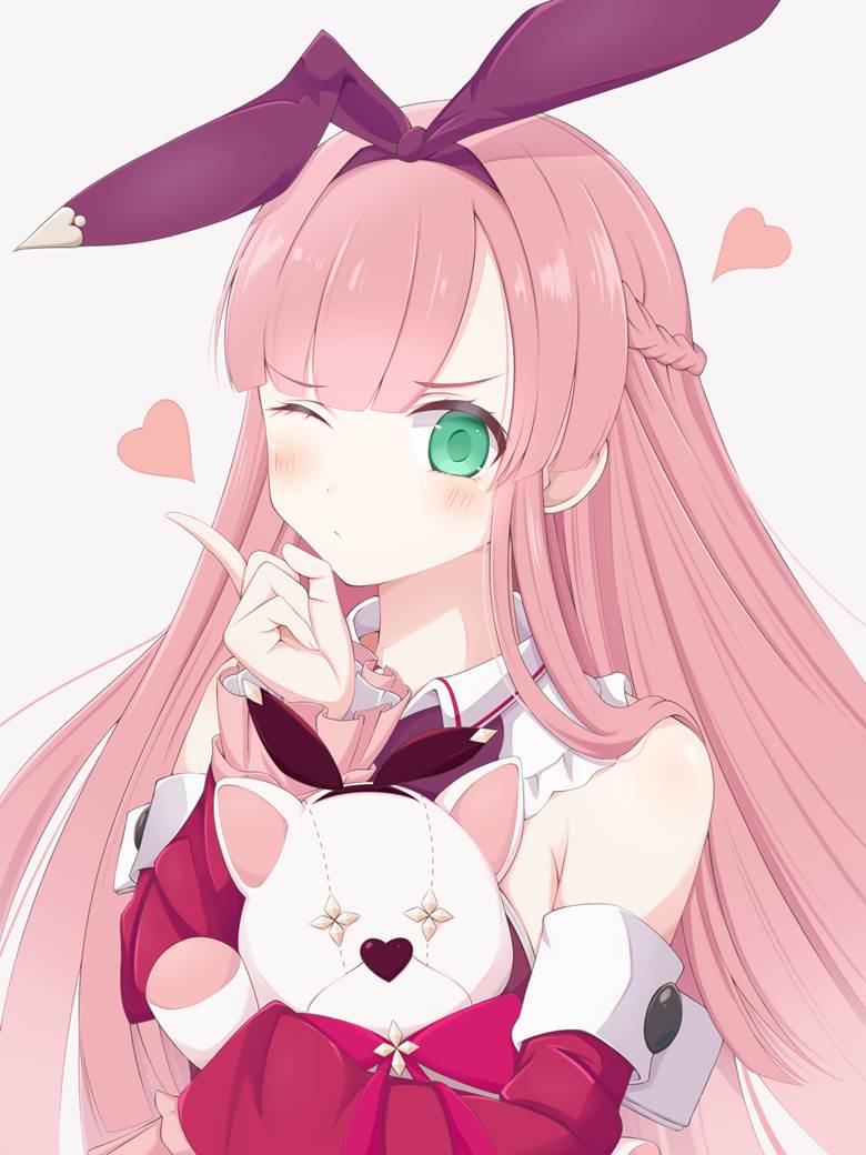 rhythm game, 粉色头发, 女孩子, plushie, bunny ears, Kou (Arcaea)