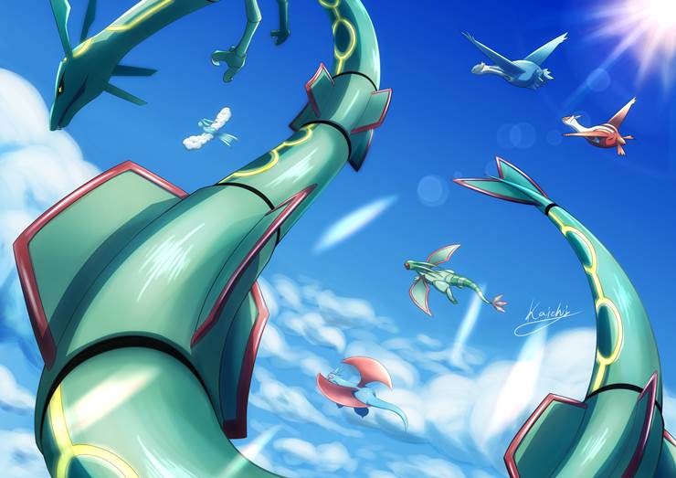 关都#384天空宝可梦，烈空坐(レックウザ)插画图片