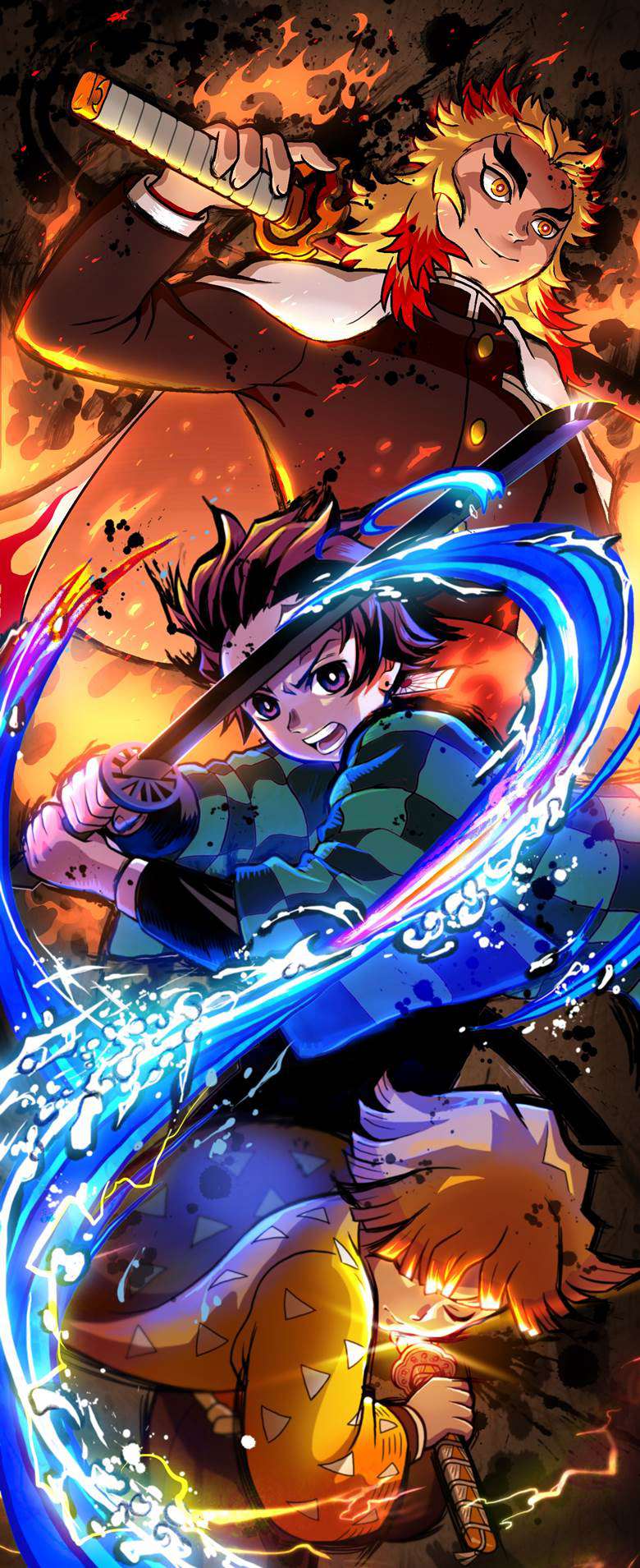Demon Slayer: Kimetsu no Yaiba, Zenitsu Agatsuma, Tanjirou Kamado, Kyojuro Rengoku, Water Breathing, Demon Slayer 500+ bookmarks