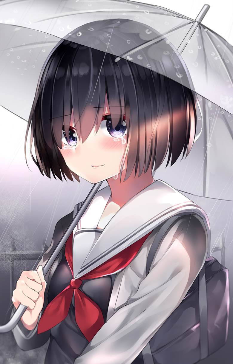 雨と泪|ねく|neku的水手服少女插画图片