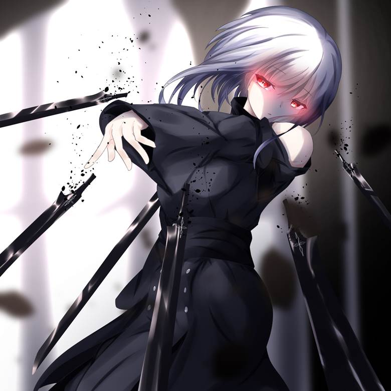 原创, 女孩子, 我家孩子, 原创, Shio, 白发, red eyes, weapon