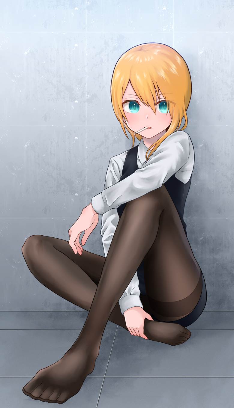 原创, 女孩子, 裤袜, 叼着烟, 香烟, 金发