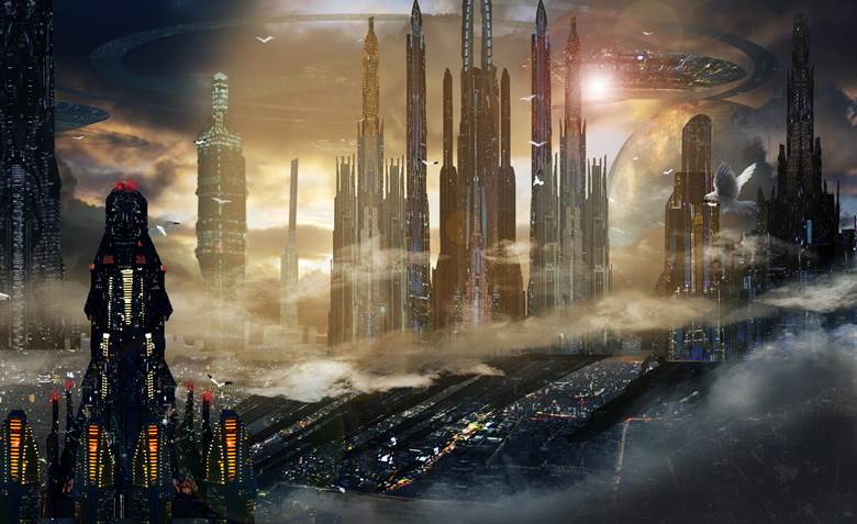 原创, 风景, background, 概念艺术, sky, city, fog, hikaru, moon