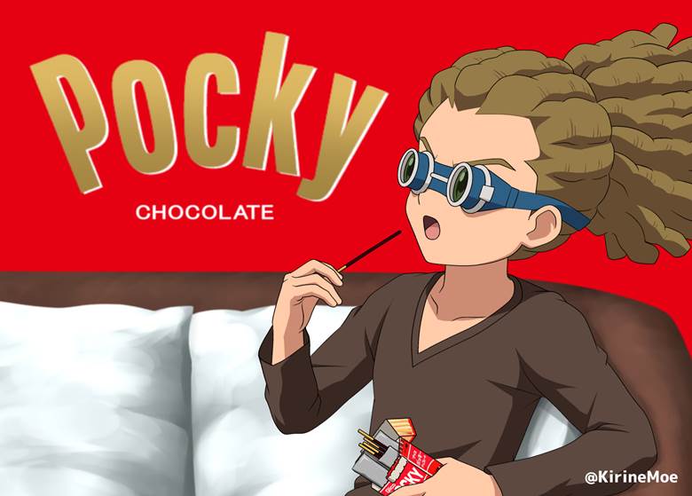 ポッキーの日|桐根的吃百奇饼干的人物插画图片