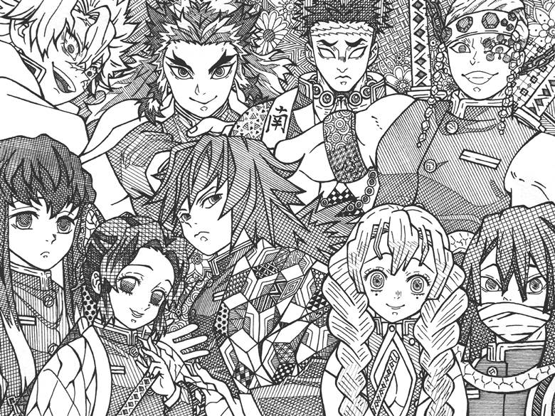 Mitsuri Kanroji, Shinobu Kochou, Obanai Iguro, Sanemi Shinazugawa, Gyomei Himejima, Muichiro Tokito, Tengen Uzui, Kyojuro Rengoku, Giyu Tomioka, Demon Slayer: Kimetsu no Yaiba