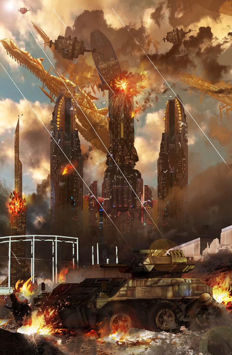 原创, 风景, background, 概念艺术, sky, city, 云, spaceship, 战车
