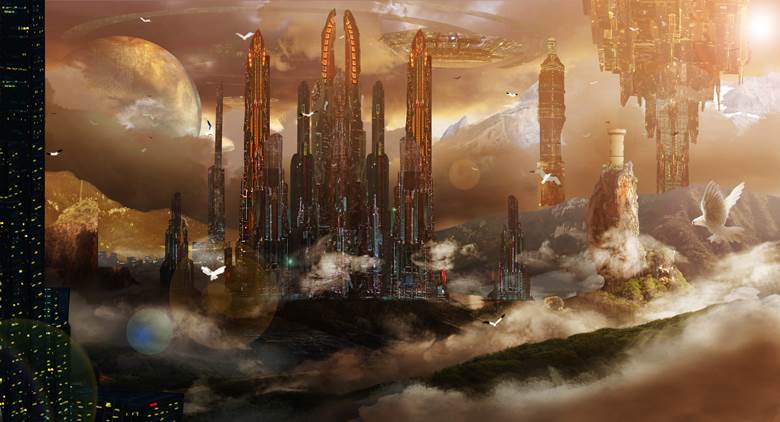 original, scenery, background, concept art, sky, city, clouds, forest, lake