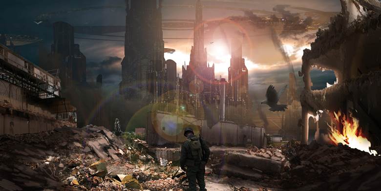 原创, 风景, background, 概念艺术, sky, city, 云, 废墟, 夕阳