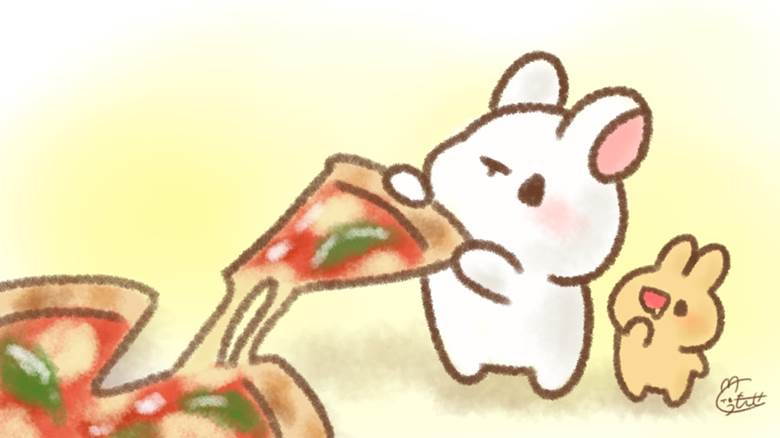 ピザの日|くぅもんせ的小兔子动物插画图片