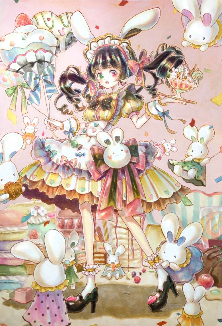 原创, 手绘, copic马克笔, 女仆装, 兔子, bunny ears, 原创100收藏