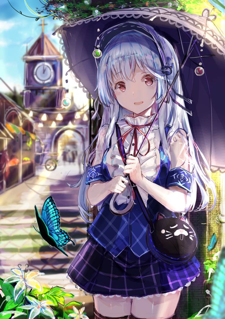 女孩子, 原创, 哥特萝莉, 白发, headdress, flower, 银发, 蝴蝶, 裙子, 原创3000收藏