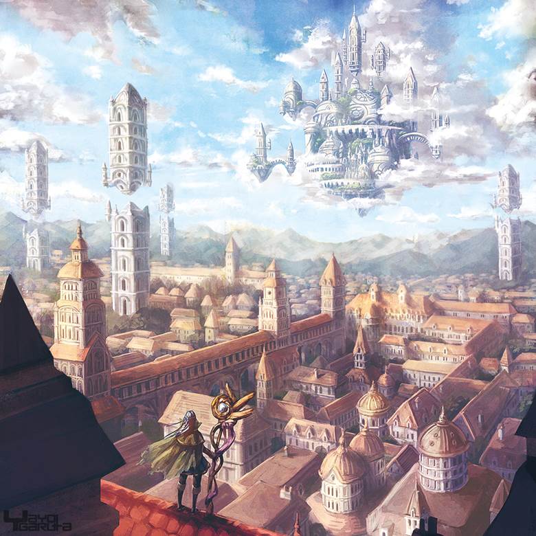 空の王城と城下町|弥生がるた的pixiv奇幻风景插画图片