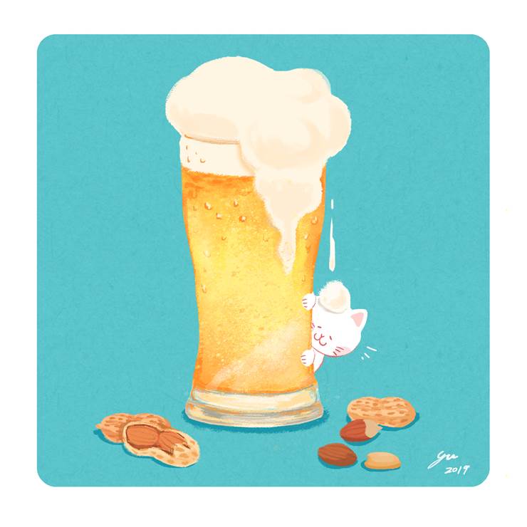 下班好朋友，啤酒&花生|插画师YUZ的美食插画图片