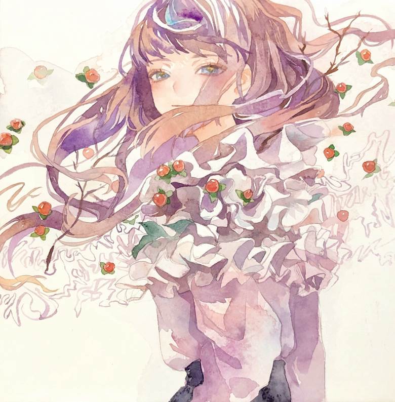 watercolor, flower, 女孩子, transparent watercolor, 手绘, 原创1000users加入书籤, 紫色长发
