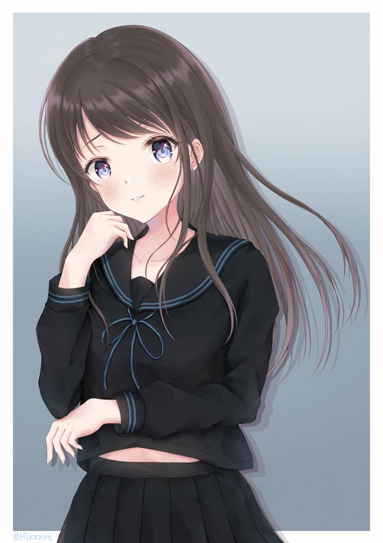 原创, 女孩子, 女高中生, uniform, 水手服, 黑色水手服, string ribbon