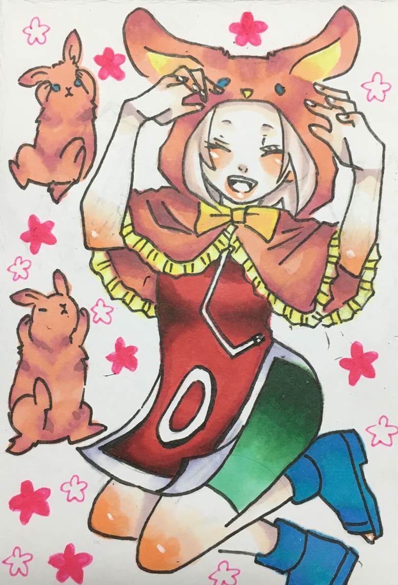 rabbit-ears pose, pixiv今日出题, 手绘, copic马克笔, 春野樱, young girl