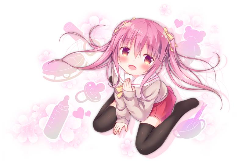 original, girl, loli, twin ponytails, high school girl, pink, sailor uniform, creation, infantlike, w sitting