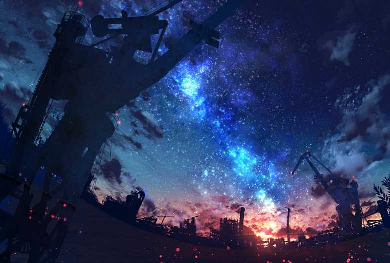 background, scenery, original, illustration, creation, starry sky, clouds, night sky