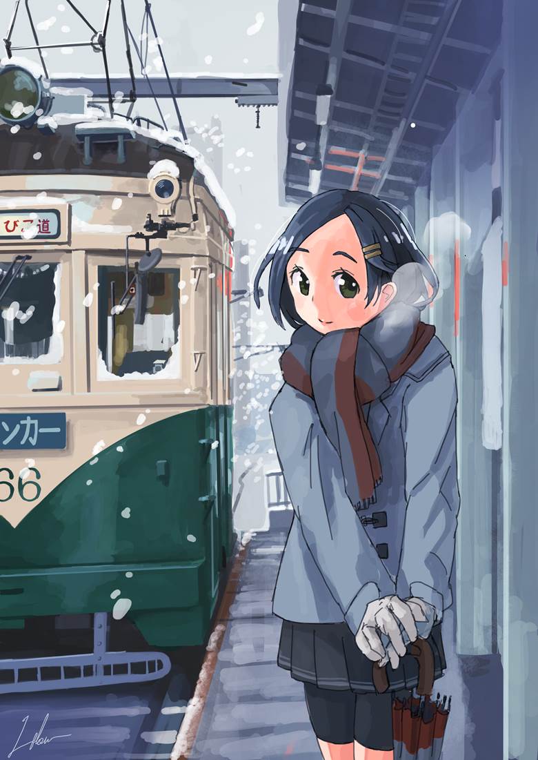 坂堺电车と黒潮|らみなーふろう的下雪插画图片