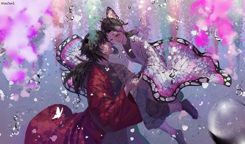 鬼灭之刃, 蝴蝶忍, 富冈义勇, wisteria, 义勇×忍, Demon Slayer: Kimetsu no Yaiba 1000+ bookmarks, 鬼灭之刃男女CP