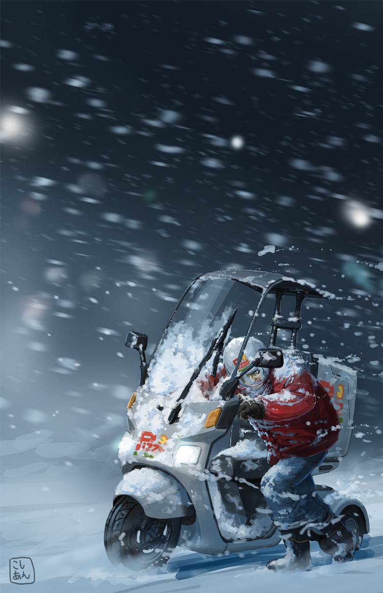 snow, pizza