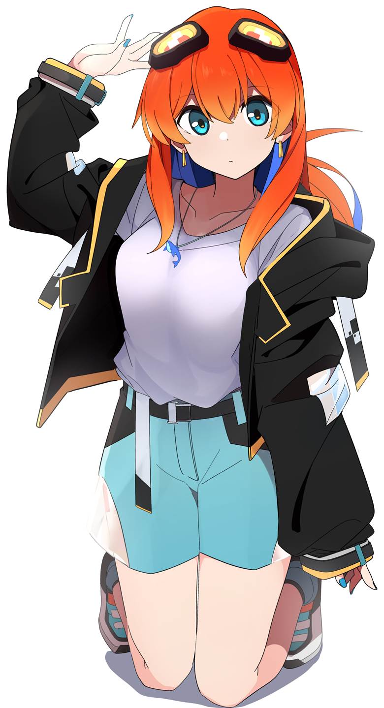 原创, goggles, red hair, 热裤, 美甲, 穿洞, two-tone color