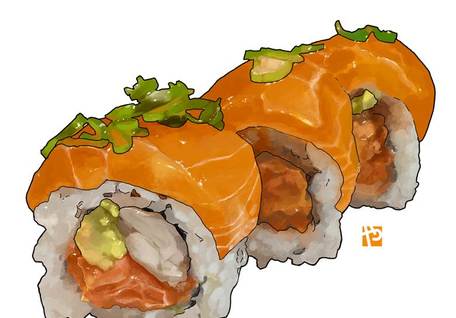 Salmon Roll|ItadakiYasu的寿司美食插画图片