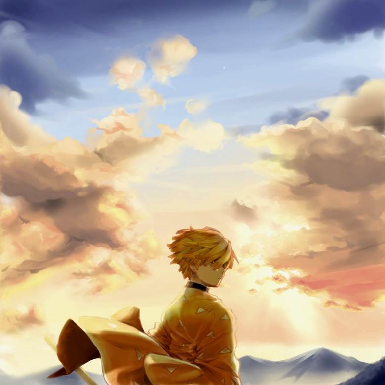 Demon Slayer: Kimetsu no Yaiba, Zenitsu Agatsuma, sunset, looking-back, Demon Slayer 500+ bookmarks